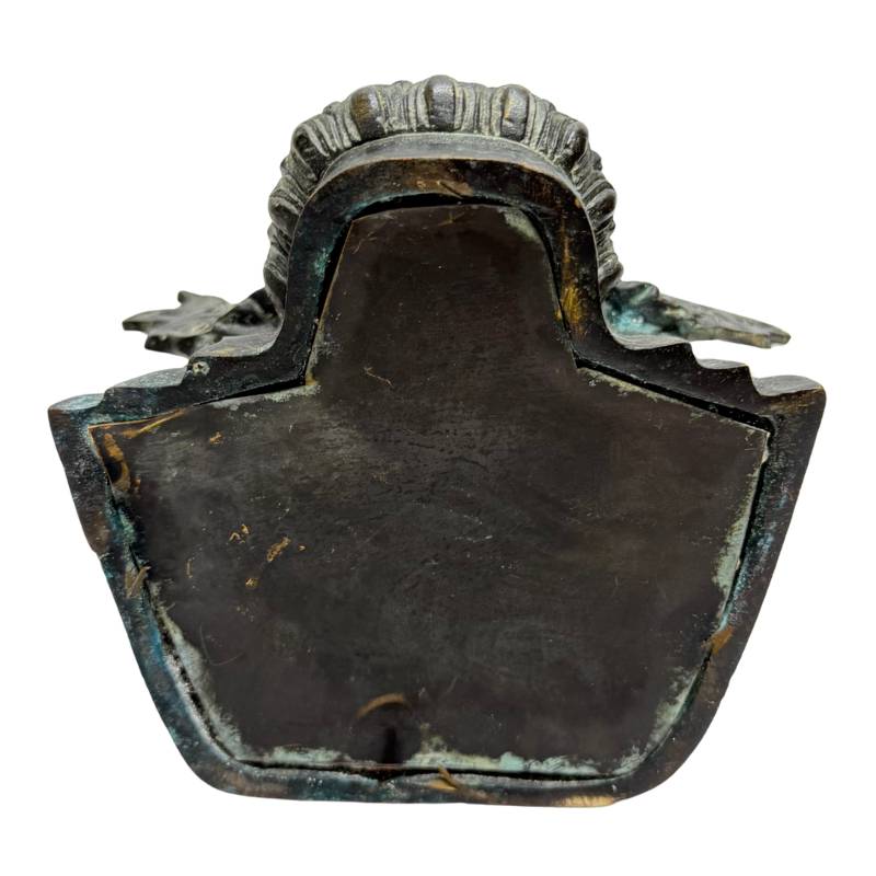Underside of the Sino-Tibetan bronze Maitreya showing the base construction
