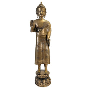 Monumentale staande Boeddha in brons, Himalayaans geïnspireerd, ca. 1950–1980