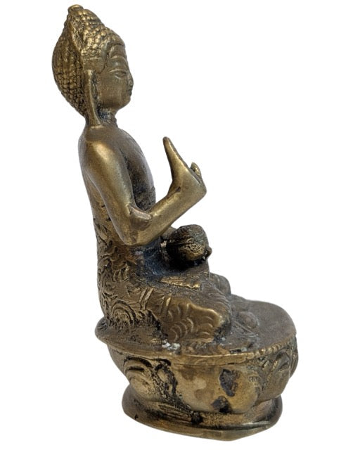 Small seated Nepalese bronze Buddha in Abhaya Mudra