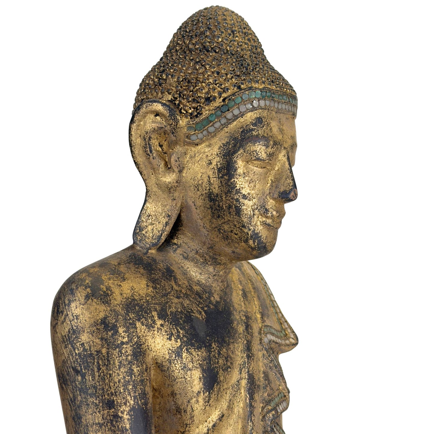 Spirituele houten Boeddha uit Myanmar voor altaar of interieur