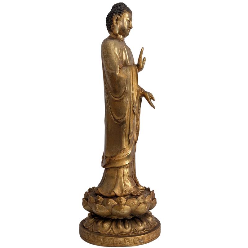 Standing Chinese Gilt Bronze Buddha in Abhaya Mudra – left-side view