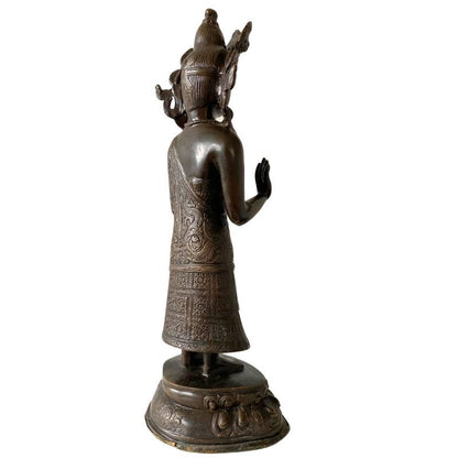 Standing Dipankara Buddha – Bronze, Himalayan Style, 43 cm – right three-quarter rear view