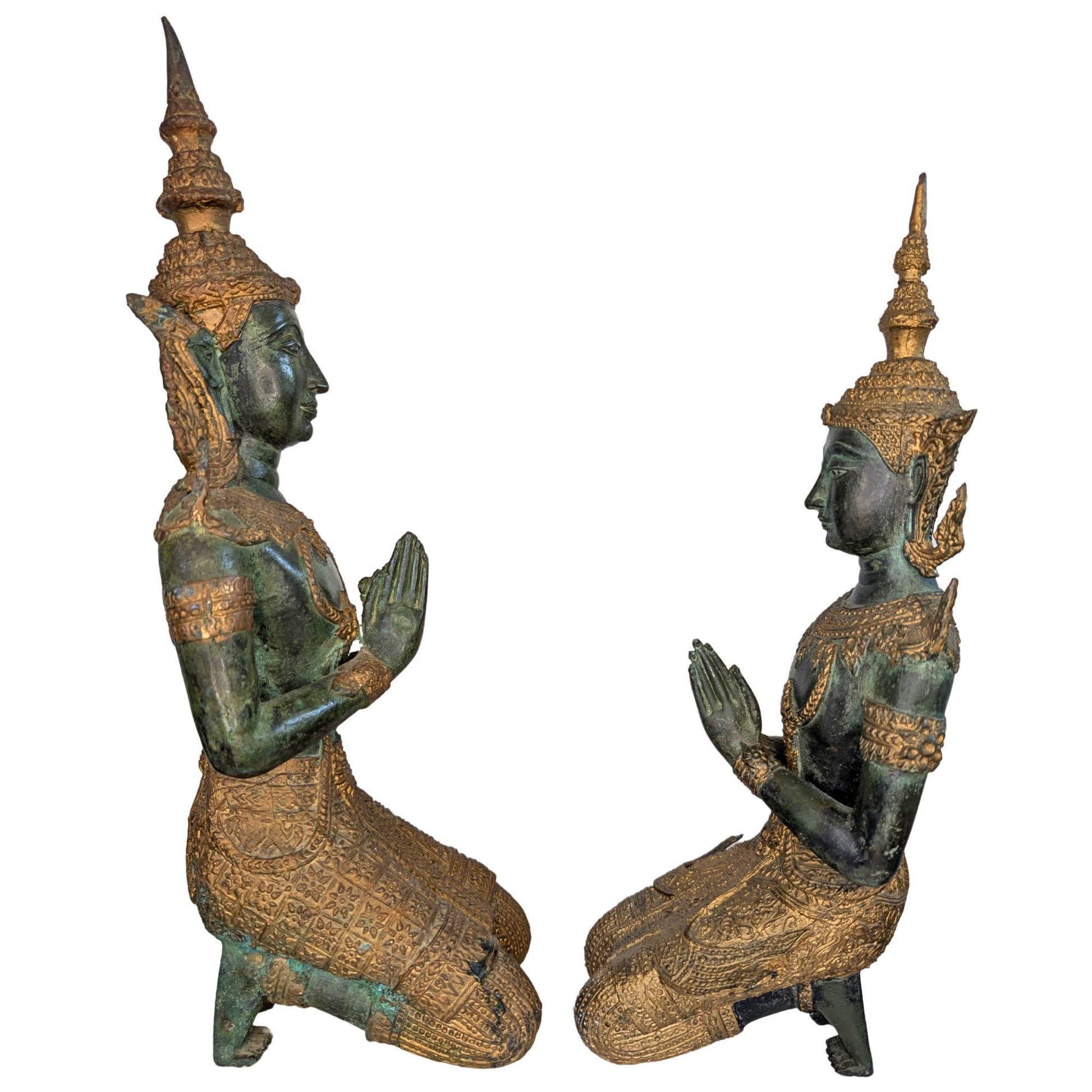 Tempelwachters van brons uit Thailand als decoratief religieus paar