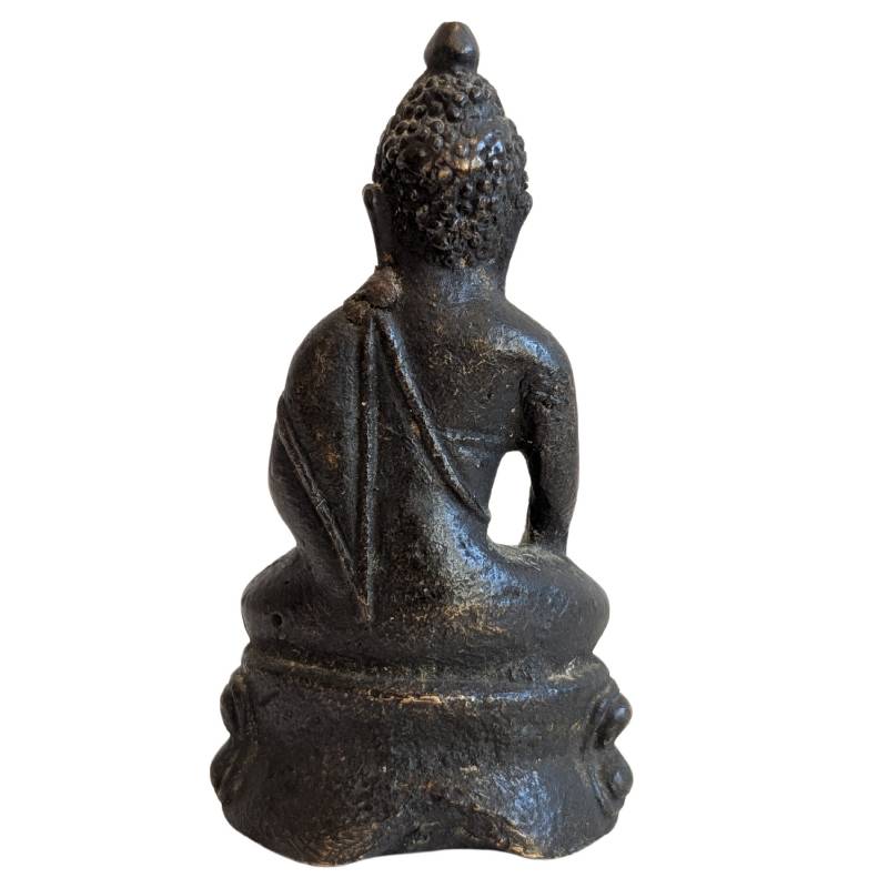Rear view of the small Thai bronze Buddha and lotus base