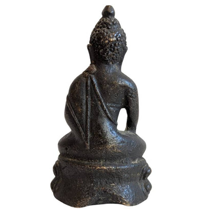 Rear view of the small Thai bronze Buddha and lotus base