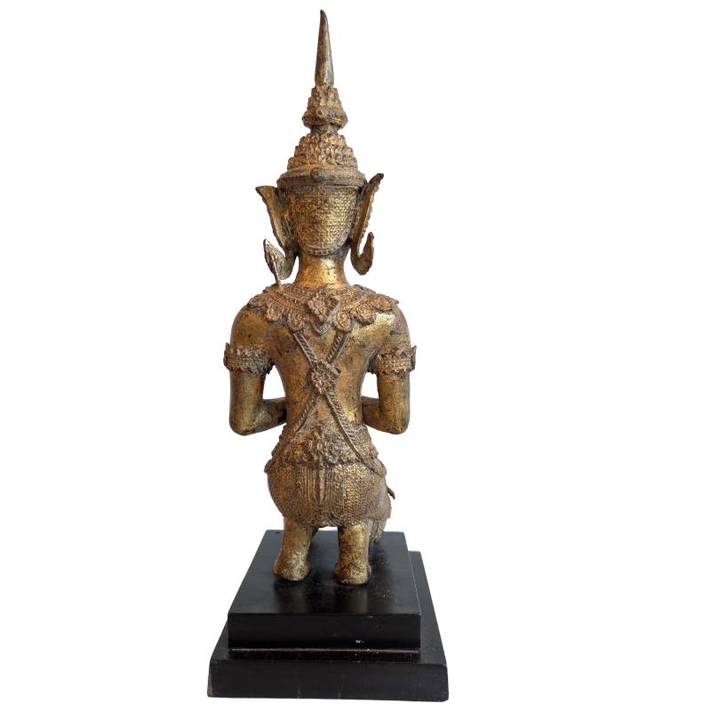 Thai Bronze Thepanom Devotional Figure in Kneeling Pose – rear view