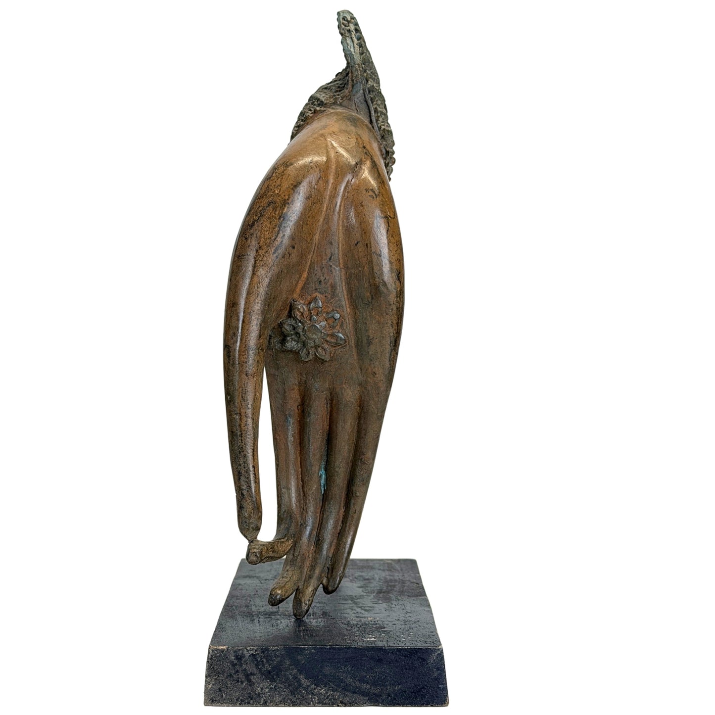 Thai bronze Buddha hand with raised lotus motif in the palm