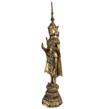 Thai Crowned Standing Buddha – Gilt Bronze, ca. 1920–1950, 33.5 cm – opposite three-quarter front view