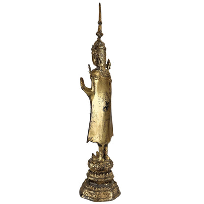 Thai Crowned Standing Buddha – Gilt Bronze, ca. 1920–1950, 33.5 cm – right three-quarter rear view