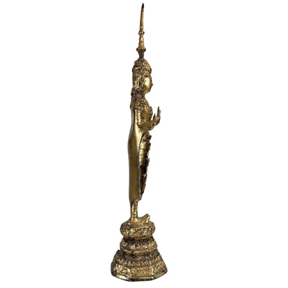 Thai Crowned Standing Buddha – Gilt Bronze, ca. 1920–1950, 33.5 cm – left-side view