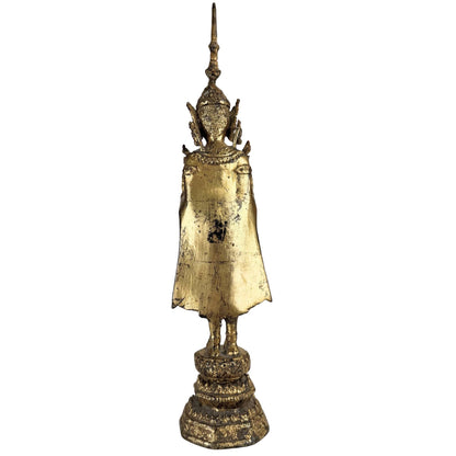 Thai Crowned Standing Buddha – Gilt Bronze, ca. 1920–1950, 33.5 cm – rear view