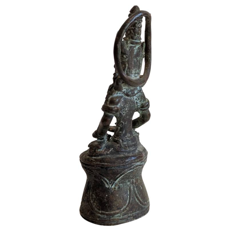 Rear-left view of the Thai bronze Buddha with green aged patina