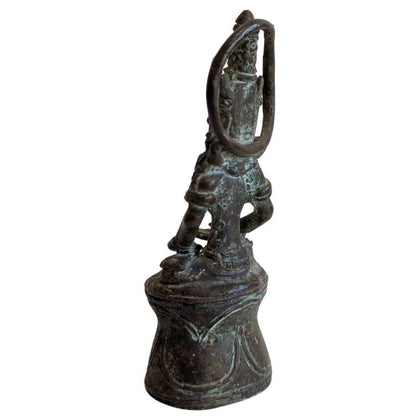Rear-left view of the Thai bronze Buddha with green aged patina
