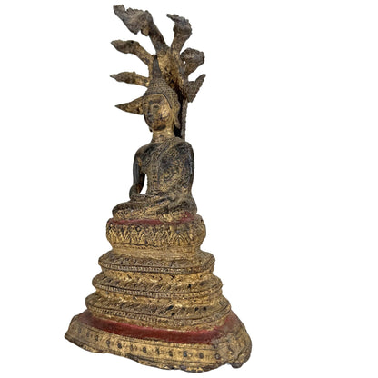 Thai Muchalinda Buddha – Gilt Bronze, ca. 1920–1950, 19 cm – close view of the upper section