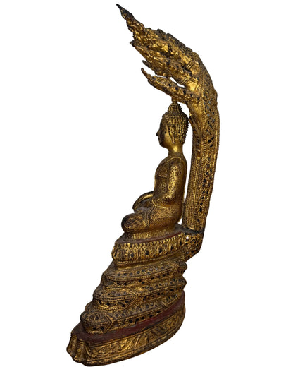 Thai Muchalinda Naga Buddha – Gilt Bronze, 32.5 cm – right-side view