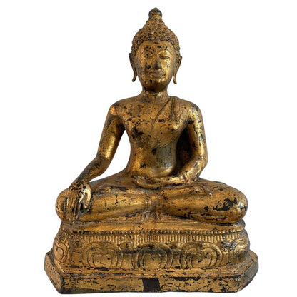 Front view of the 19th-century Thai Rattanakosin Buddha seated in Bhumisparsha Mudra