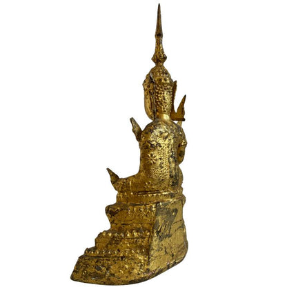 Opposite rear angle of seated Thai bronze Buddha