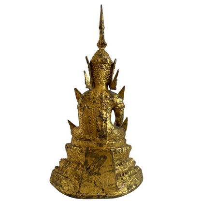 Rear view of Thai Rattanakosin Buddha with worn fire gilding