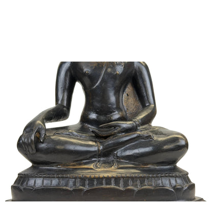 Thai Seated Buddha – Dark Patinated Bronze, 27.5 cm – close view of the central details