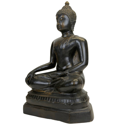 Thai Seated Buddha – Dark Patinated Bronze, 27.5 cm – opposite three-quarter front view