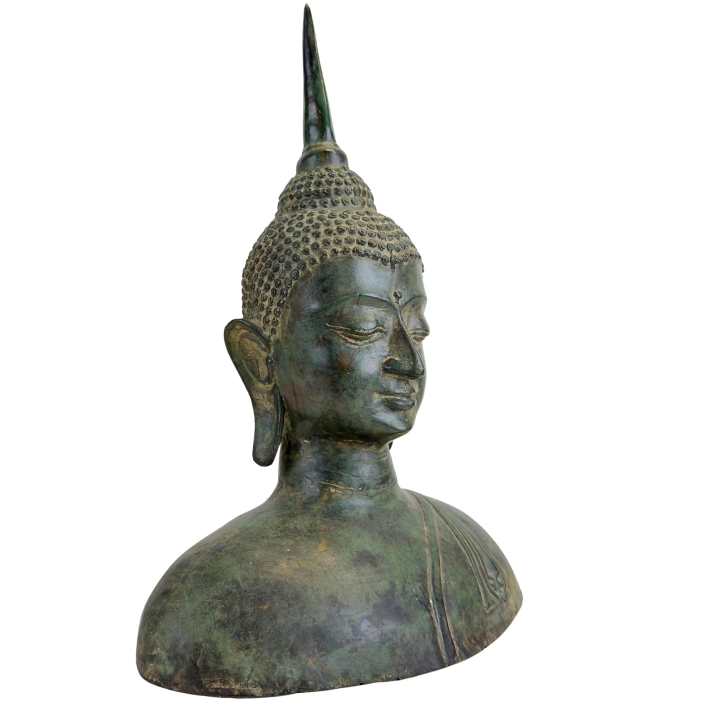 Thai Sukhothai-Style Buddha Bust – Bronze, 20th Century – three-quarter front view
