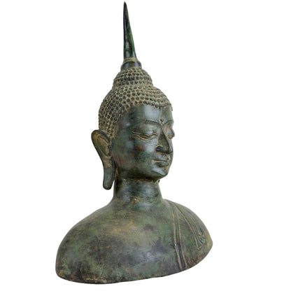 Thai Sukhothai-Style Buddha Bust – Bronze, 20th Century – three-quarter front view
