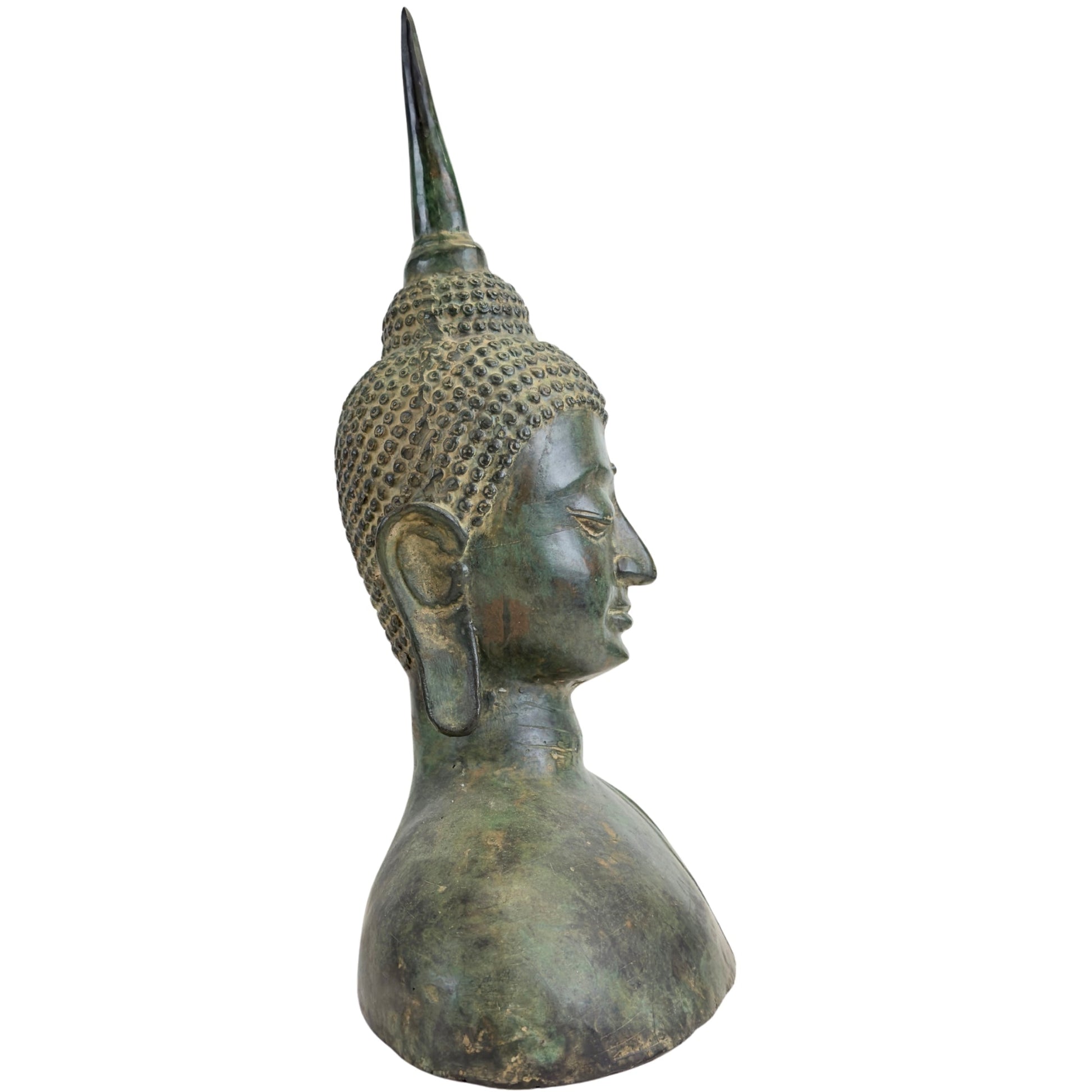 Thai Sukhothai-Style Buddha Bust – Bronze, 20th Century – left-side view