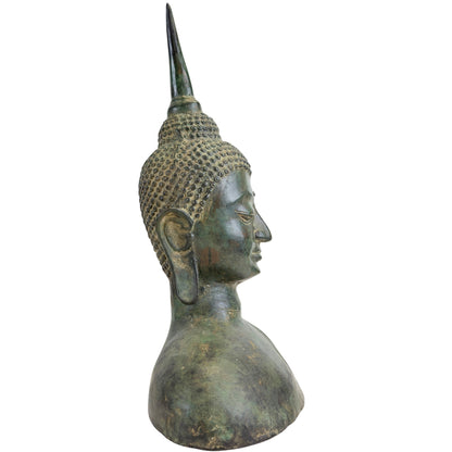 Thai Sukhothai-Style Buddha Bust – Bronze, 20th Century – left-side view