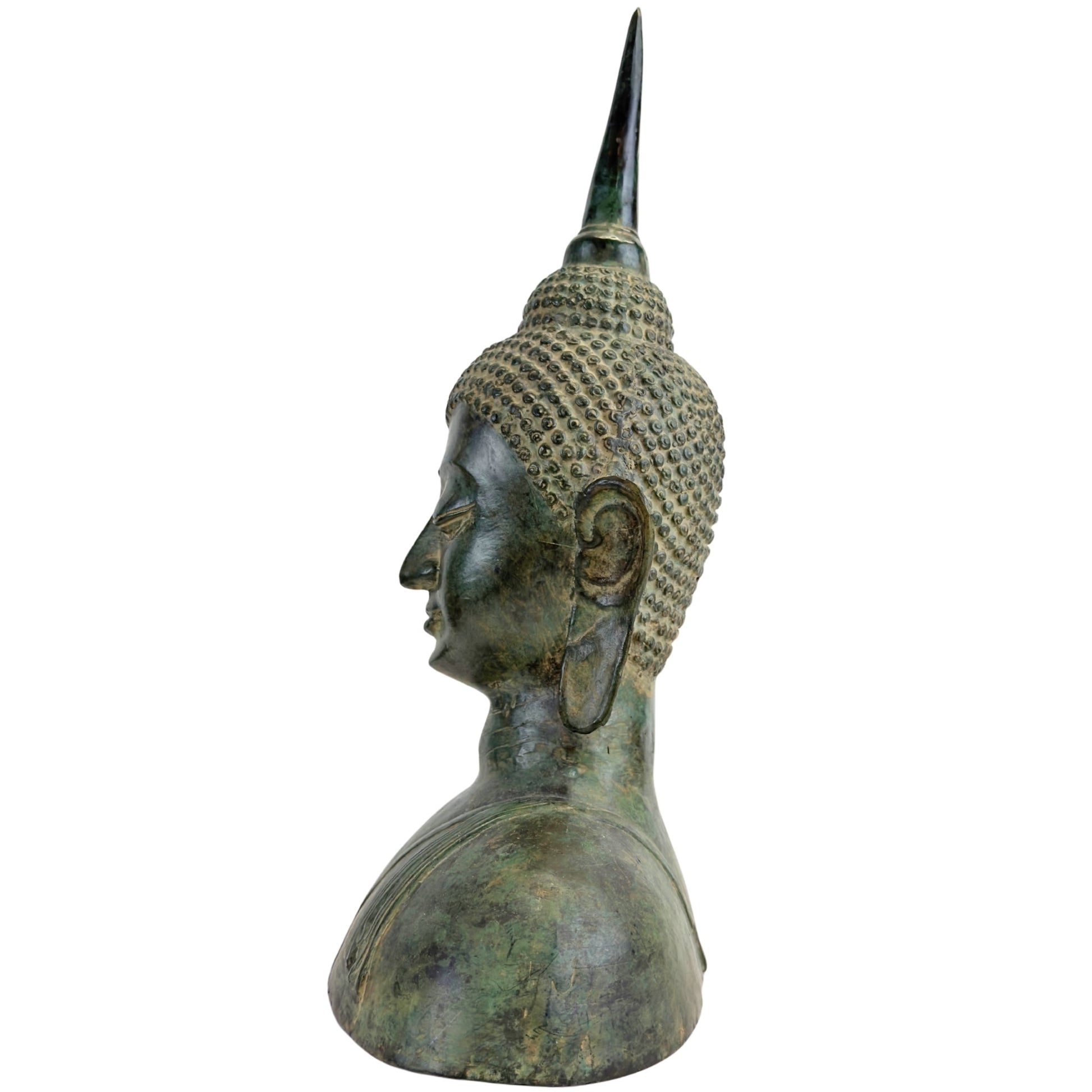 Thai Sukhothai-Style Buddha Bust – Bronze, 20th Century – right-side view