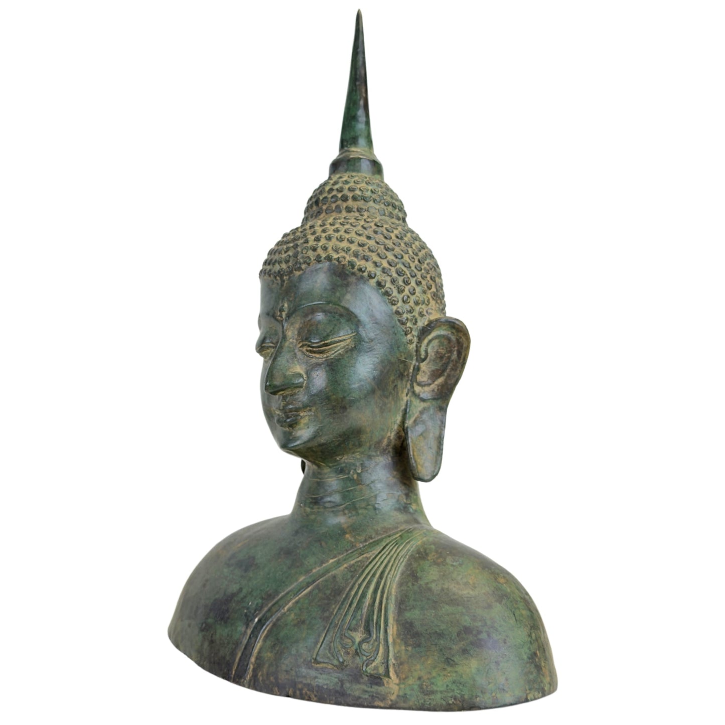 Thai Sukhothai-Style Buddha Bust – Bronze, 20th Century – opposite three-quarter front view
