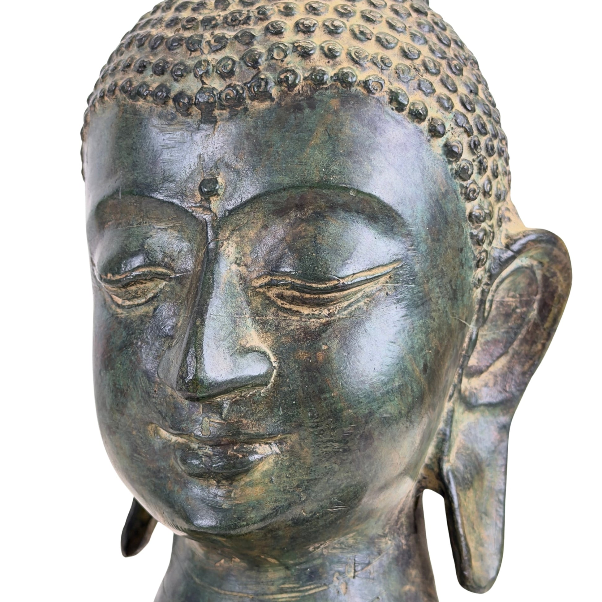 Thai Sukhothai-Style Buddha Bust – Bronze, 20th Century – close view of the upper section
