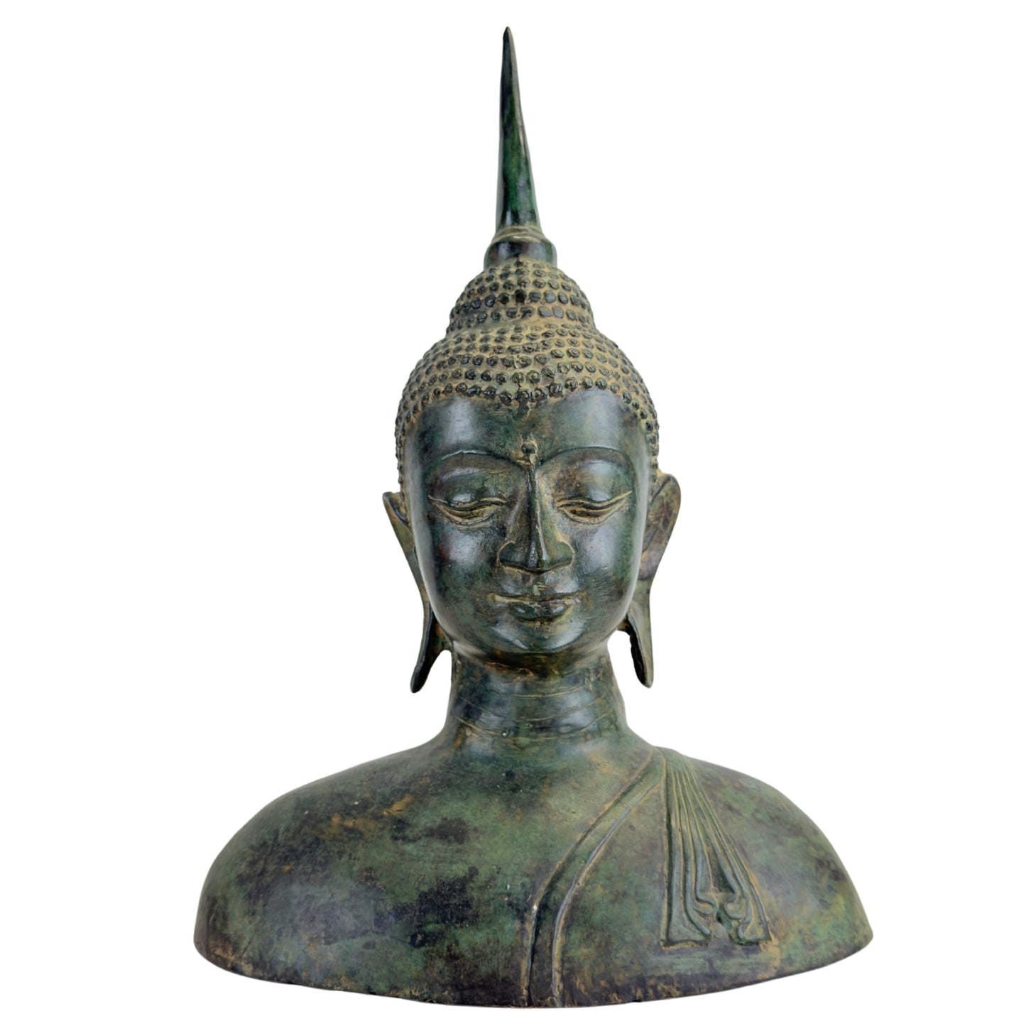 Thai Sukhothai-Style Buddha Bust – Bronze, 20th Century – front view