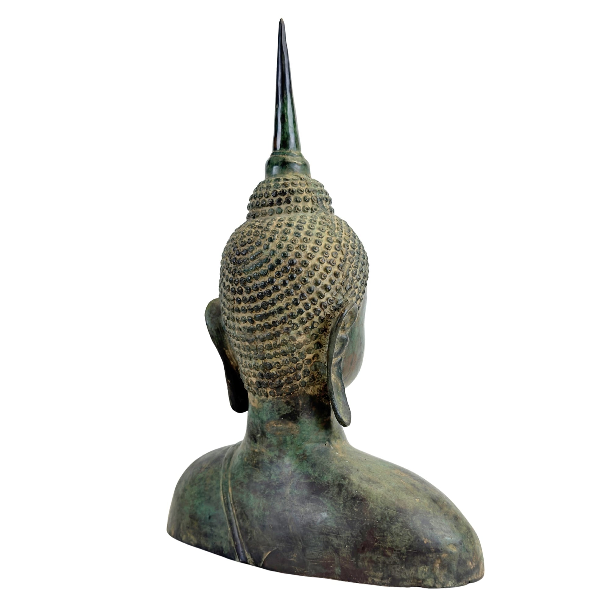 Thai Sukhothai-Style Buddha Bust – Bronze, 20th Century – left three-quarter rear view