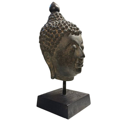 Thai Sukhothai-Style Buddha Head – Bronze, 39 cm – three-quarter front view