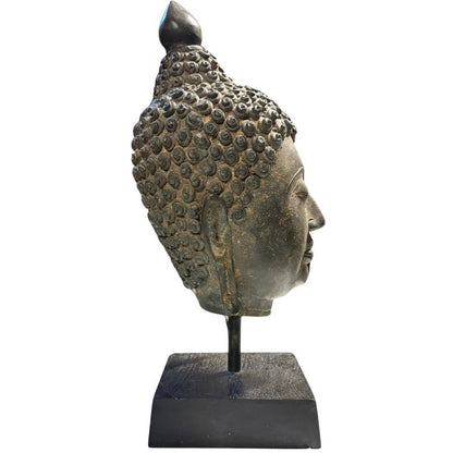 Thai Sukhothai-Style Buddha Head – Bronze, 39 cm – left-side view