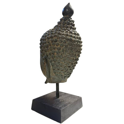 Thai Sukhothai-Style Buddha Head – Bronze, 39 cm – right three-quarter rear view