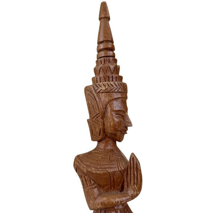 Pair of Vintage Thai Thepanom Guardians – Carved Teak, ca. 1960 – additional side detail