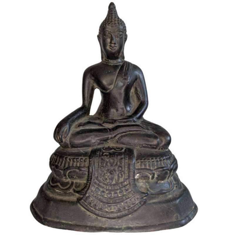 Antiek bronzen Thais Boeddha beeld in Sukhothai-stijl, vooraanzicht.