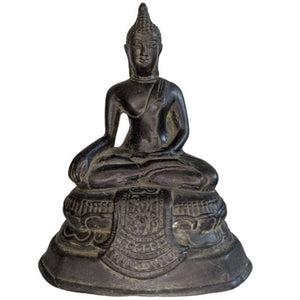Antiek Brons Thais Boeddha Beeld – Sukhothai Stijl – Bhumisparsha Mudra – 20,5 cm