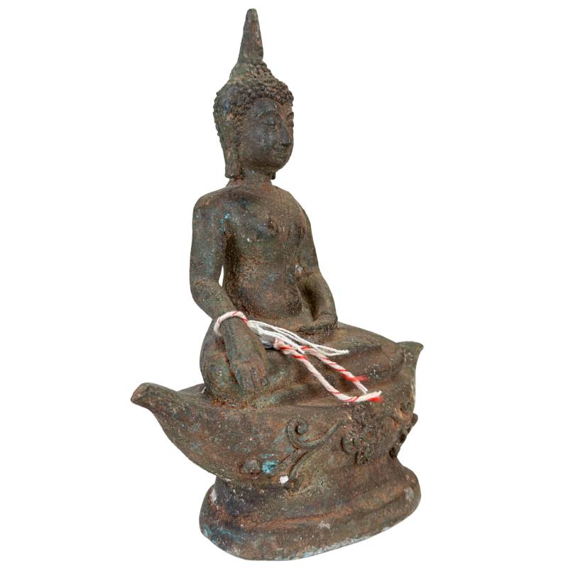 Thaise bronzen Boeddha in meditatiehouding met originele kernvulling