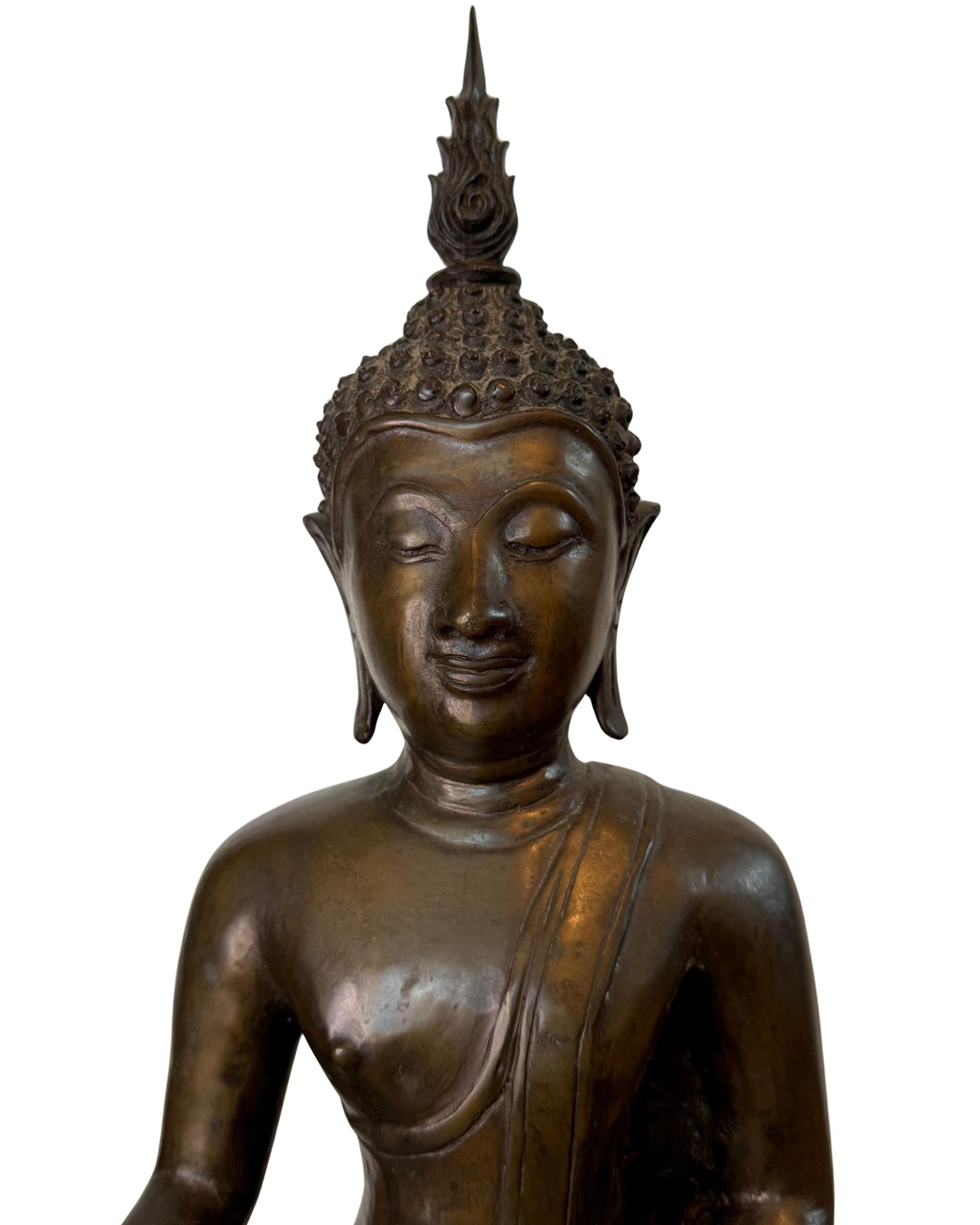 Thaise boeddha brons tempelbeeld groot en zwaar interieur object
