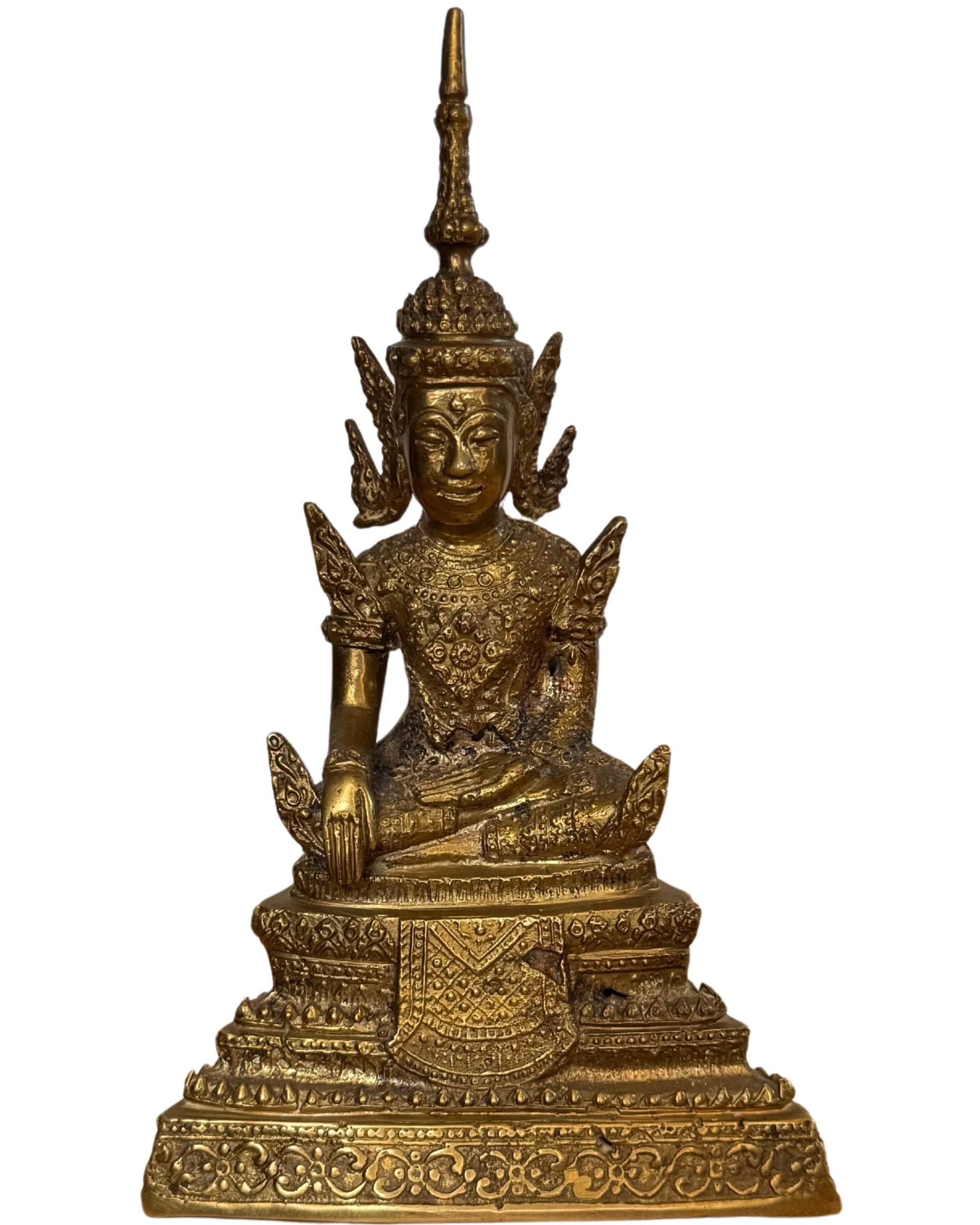 Thaise bronzen Boeddha bhumisparsha mudra rattanakosin stijl gouden afwerking