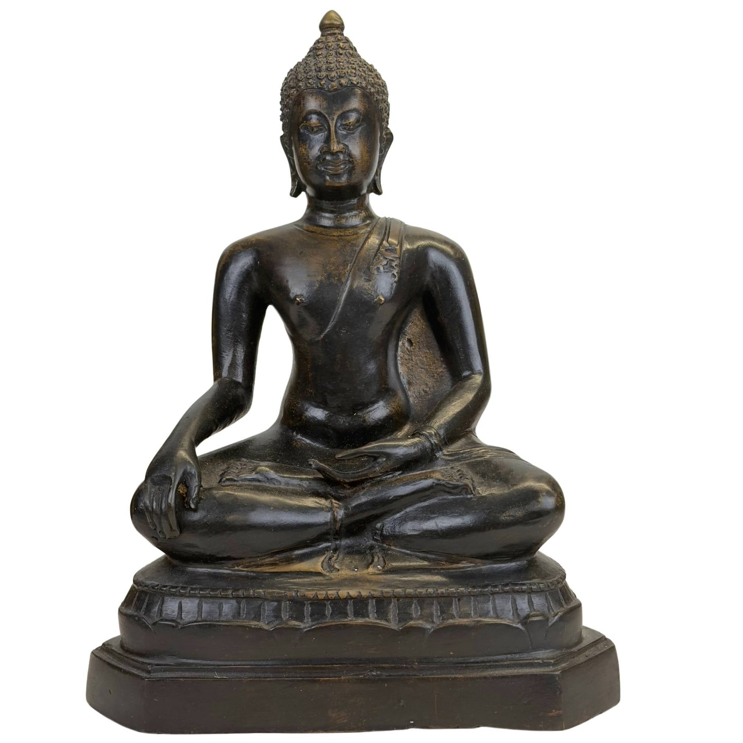 Thaise bronzen Boeddha met donkere patina in Bhumisparsha mudra