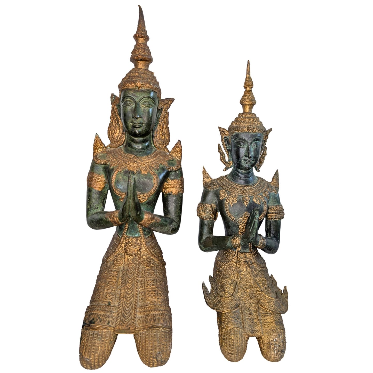 Thaise bronzen tempelwachters set Thepanom met vergulding en patina