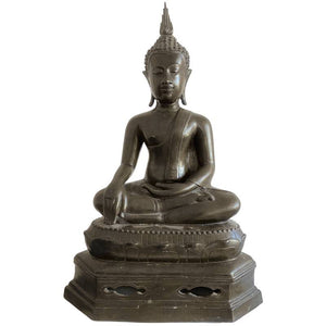 Thaise bronzen zittende Boeddha met afneembare vlam (ushnisha) –  lot 160