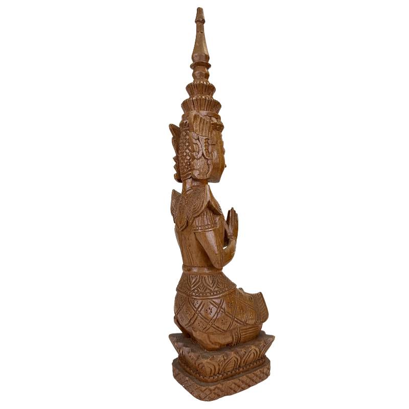 Thaise houten Thepanom figuur knielend in devotie houding