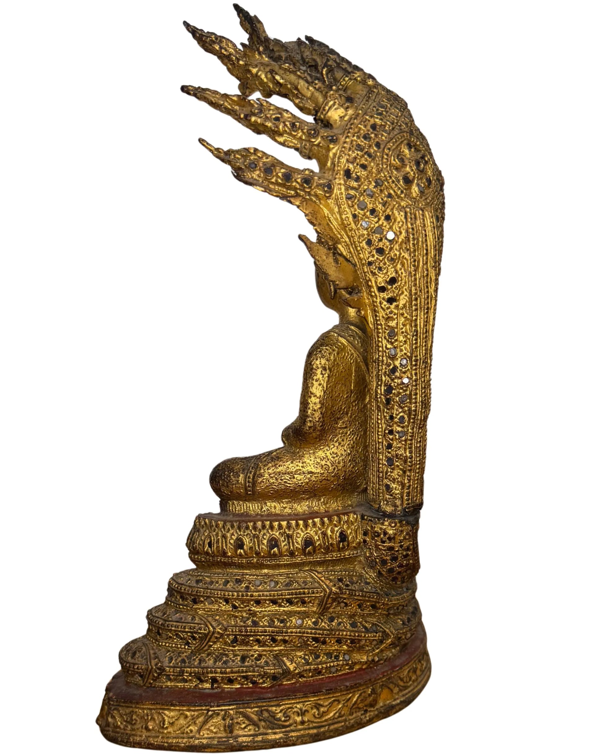 Thaise naga boeddha tempelbeeld brons verguld rattanakosin