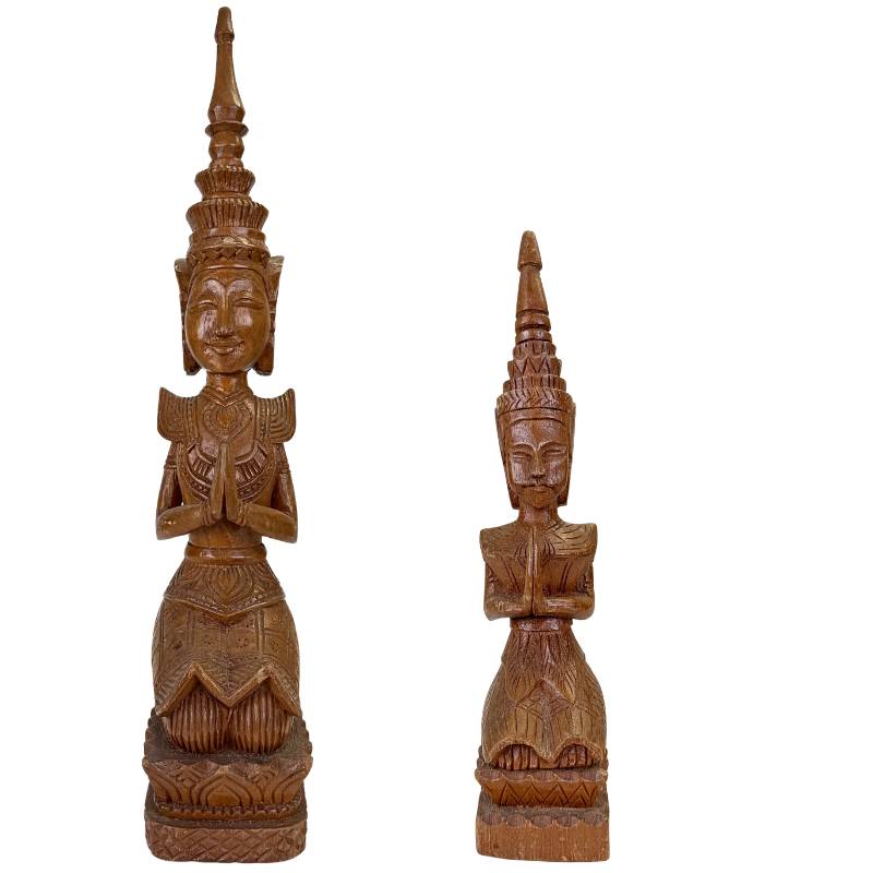 Thaise Thepanom tempelwachters set van antiek hout met originele details