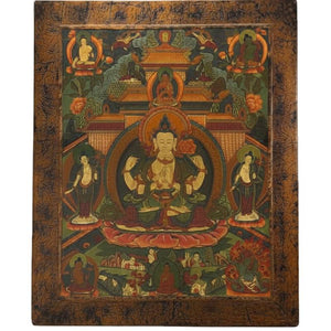 Antieke Avalokiteshvara Thangka op Paneel – 19 eeuws