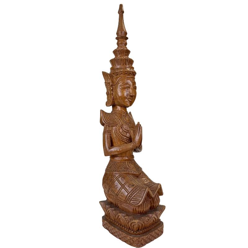 Thepanom houten beeld uit Thailand met resten van originele polychromie
